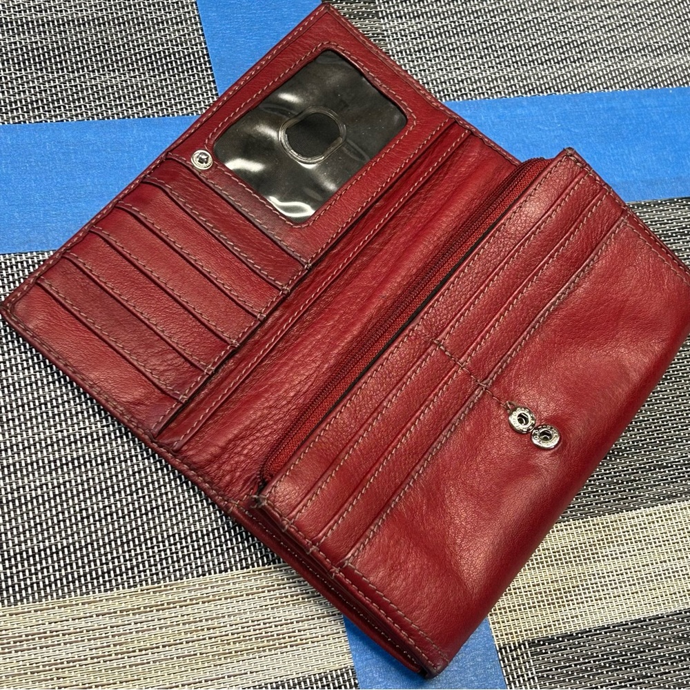 Tignanello Womens Accordion Wallet Purse Genuine Leather Snap Button Closure Red - Picture 9 of 17